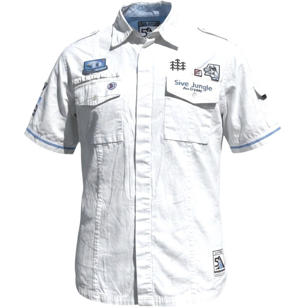 5ive Jungle Mens Short Sleeve Button Up Utility Shirt White Y2K Streetwear XL